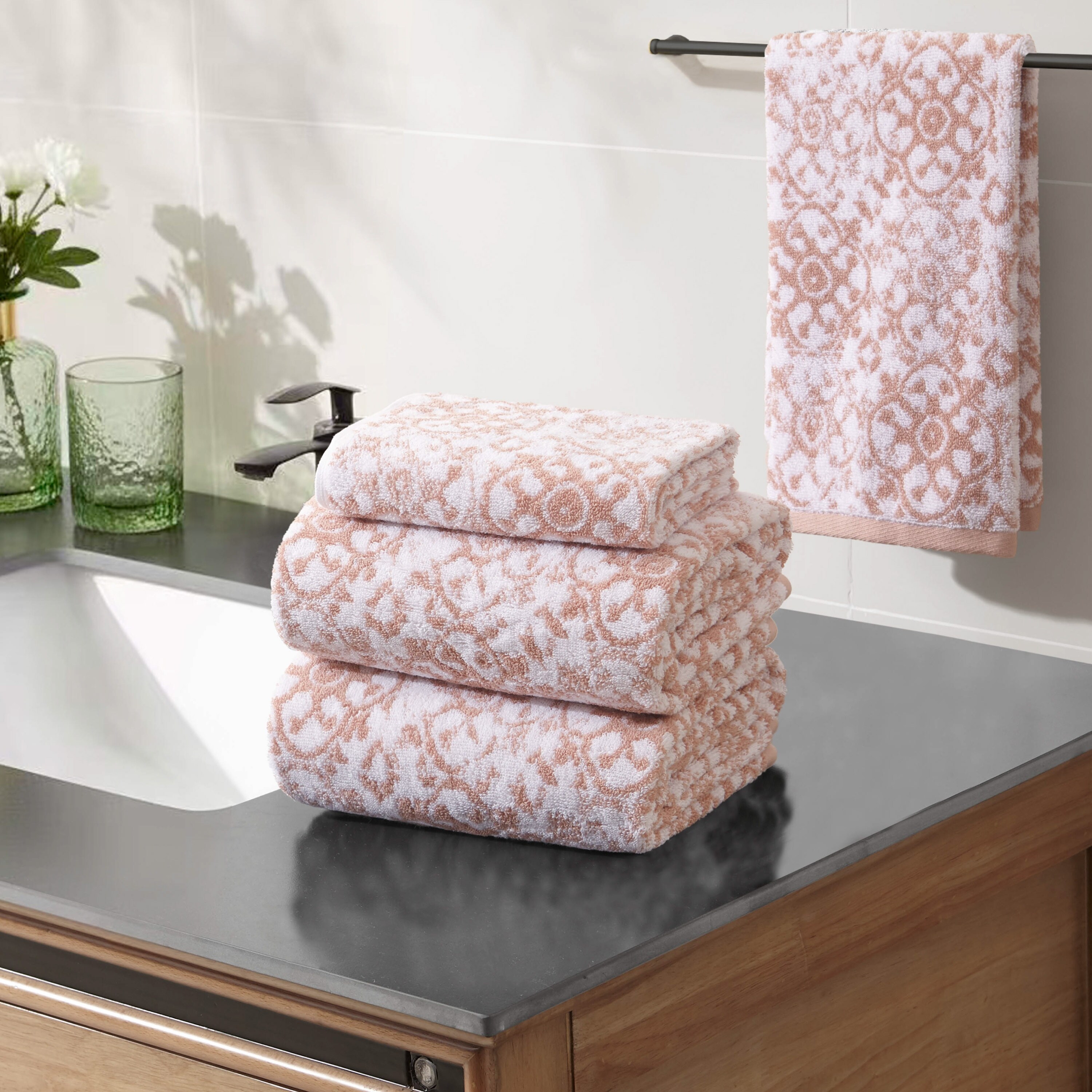Jessica Simpson Aziza Collection Patterned Bath Towels, Set of 4