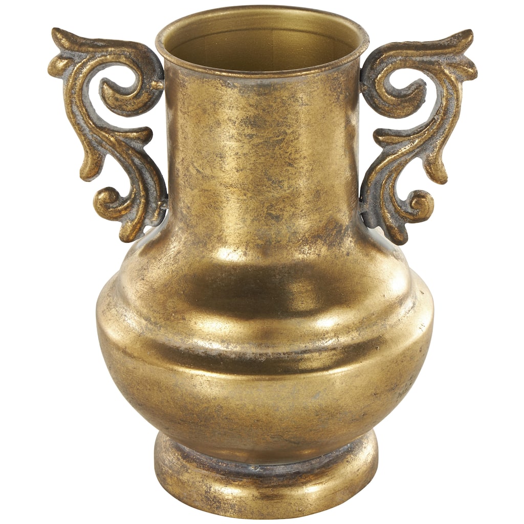 Metal Weathered Vintage Amphora Decorative Vase with Scroll Handles - Gold - Roche River Decor