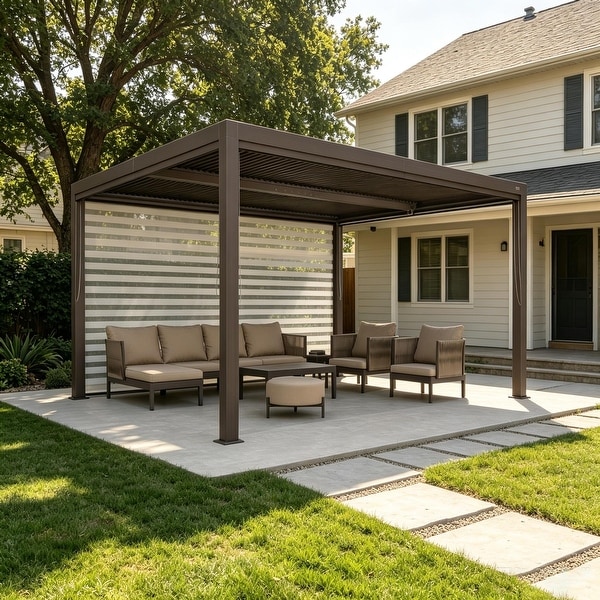 PURPLE LEAF Bronze Louvered Pergola with Adjustable Roof for Deck