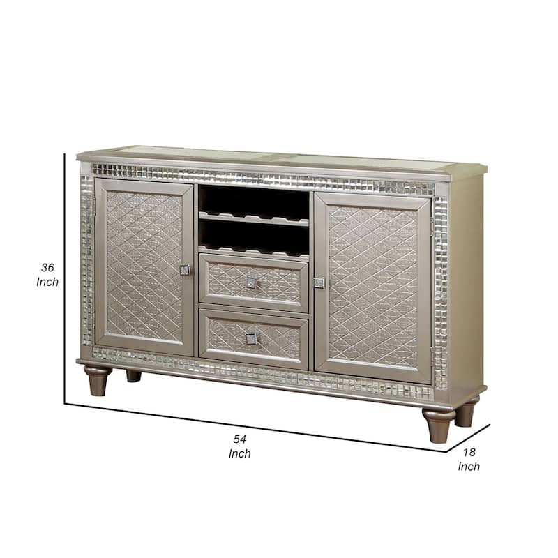 Lin 54 Inch Sideboard Buffet Console, Glass Top, Mirror Accents, Champagne