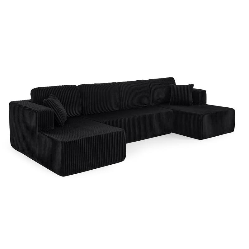 U Shape Modular Sectional Sofa with Dual Chaise Lounges, Corduroy Upholstered Sleeper Sofa, Comfy Compressed Sectional Sofa