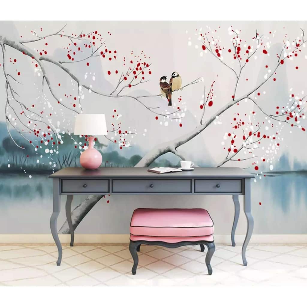 GK Wall Design Watercolor Winter Lake Landscape Natural Removable Wallpaper