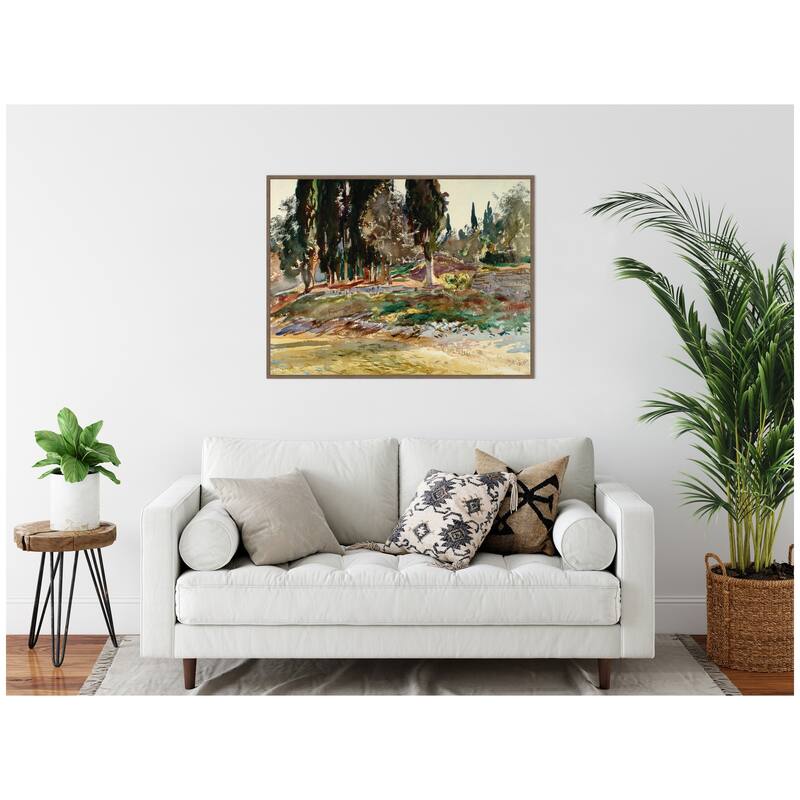 Kate and Laurel Cypress Trees at San Vigilio Lake Garda John Singer Sargent by Nostalgia Prints Framed Canvas Wall Art Print