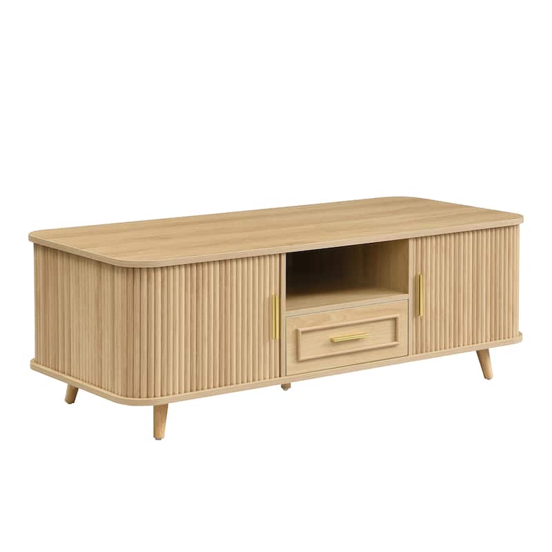 Christopher Knight Home - Arlo Mid-Century Modern Coffee Table with Tambour Doors and 6-Compartment Storage Drawer