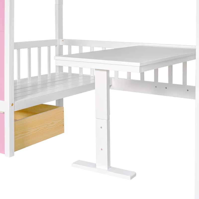 Twin-Over-Twin Bunk Bed with Changeable Table with 2 Drawers