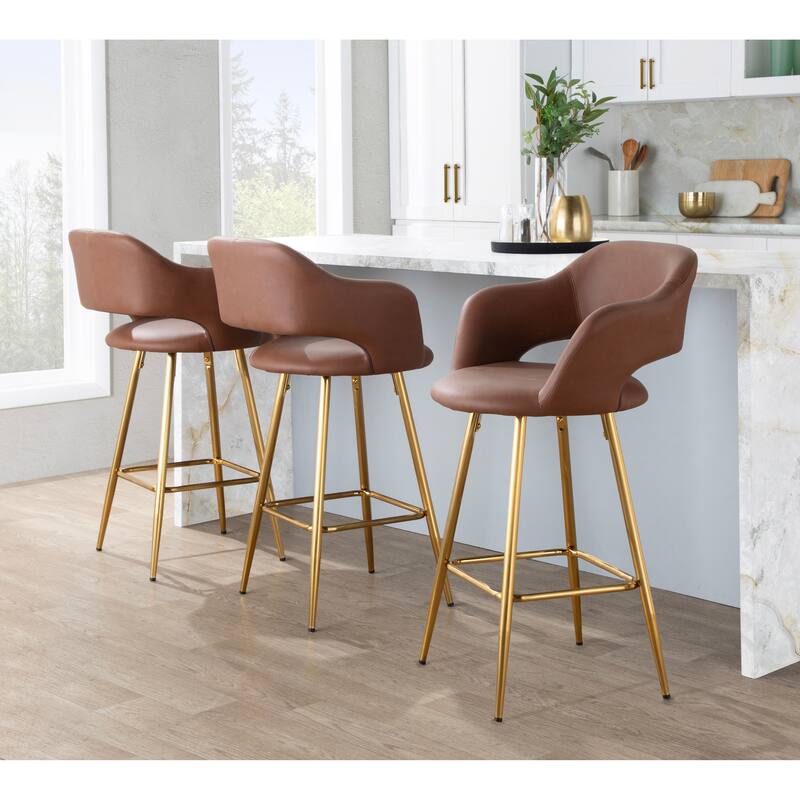 Porch & Den Vallen 26" Fixed-Height Faux Leather Counter Stool with Metal Legs & Square Footrest (Set of 2)