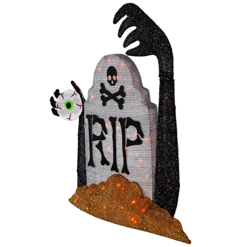 Lighted Tombstone Halloween Decoration - 36" - Black and Gray - Orange LED Lights