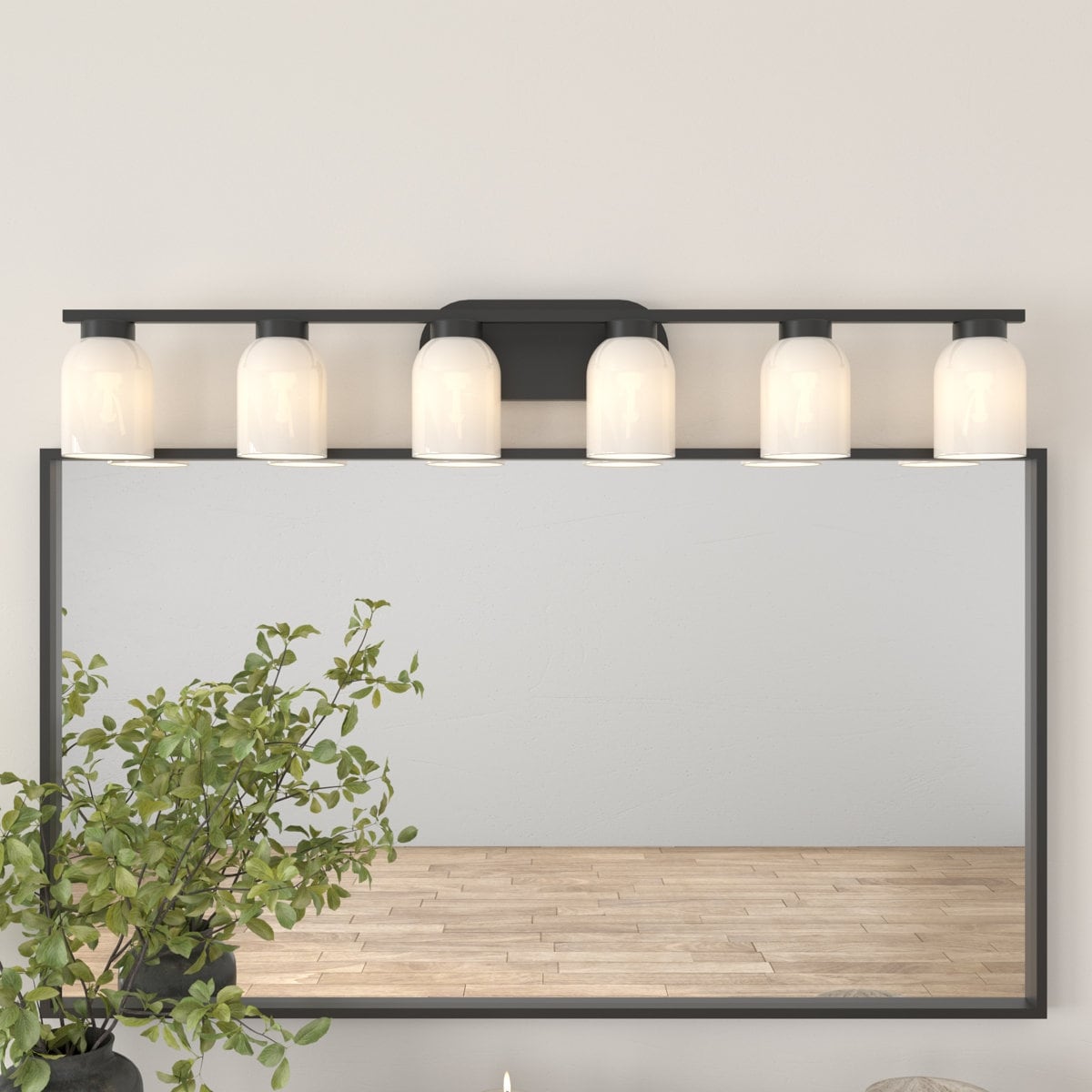 Acroma 6-Light Modern Linear Black Alabaster Glass Bathroom Vanity Light