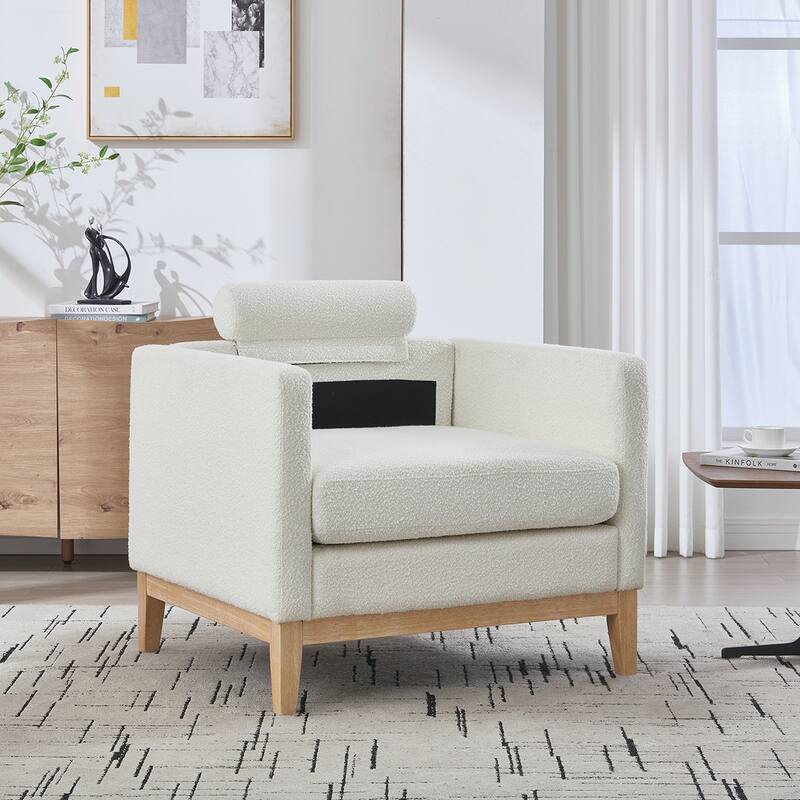 Wood Base Arm Chair with Two Pillows