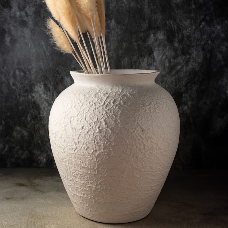 Paper Mache Pot Natural White Dia 12.20" - NATURAL WHITE - NATURAL WHITE