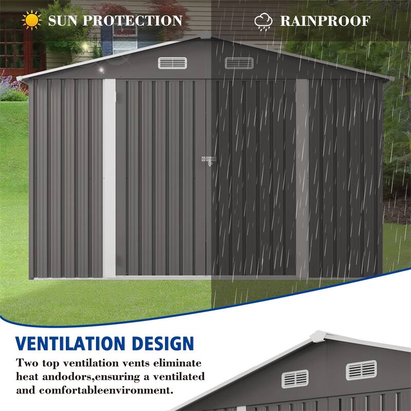 10 x 8 FT Outdoor Storage Shed,Large Metal Storage Shed,Clear Window