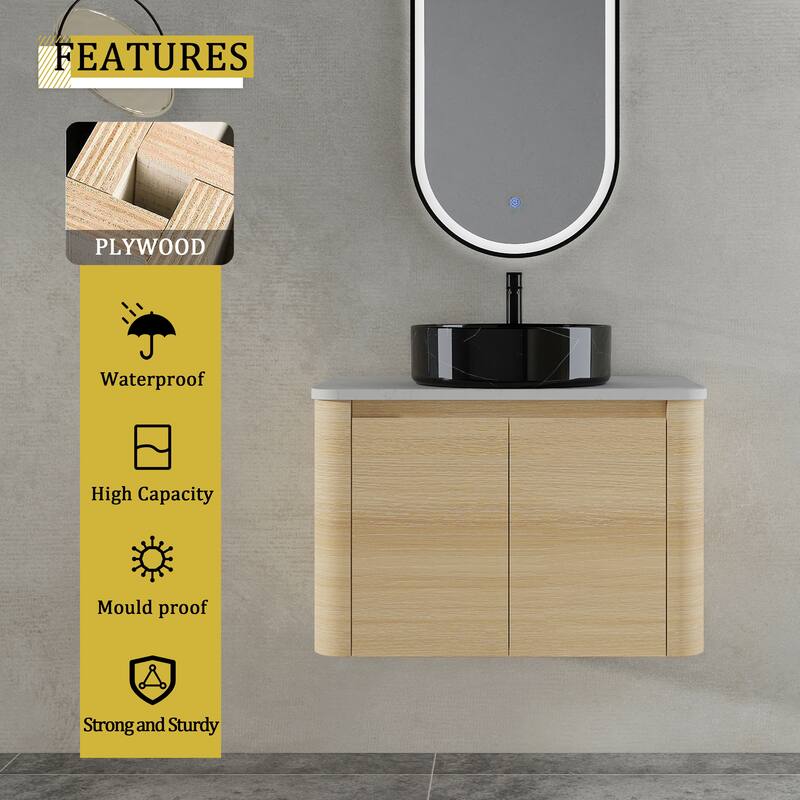 36-inch Bathroom Vanity with 2 Soft Close Doors, Solid Wood Frame Modern Bathroom Storage Cabinet with 3 Drawers