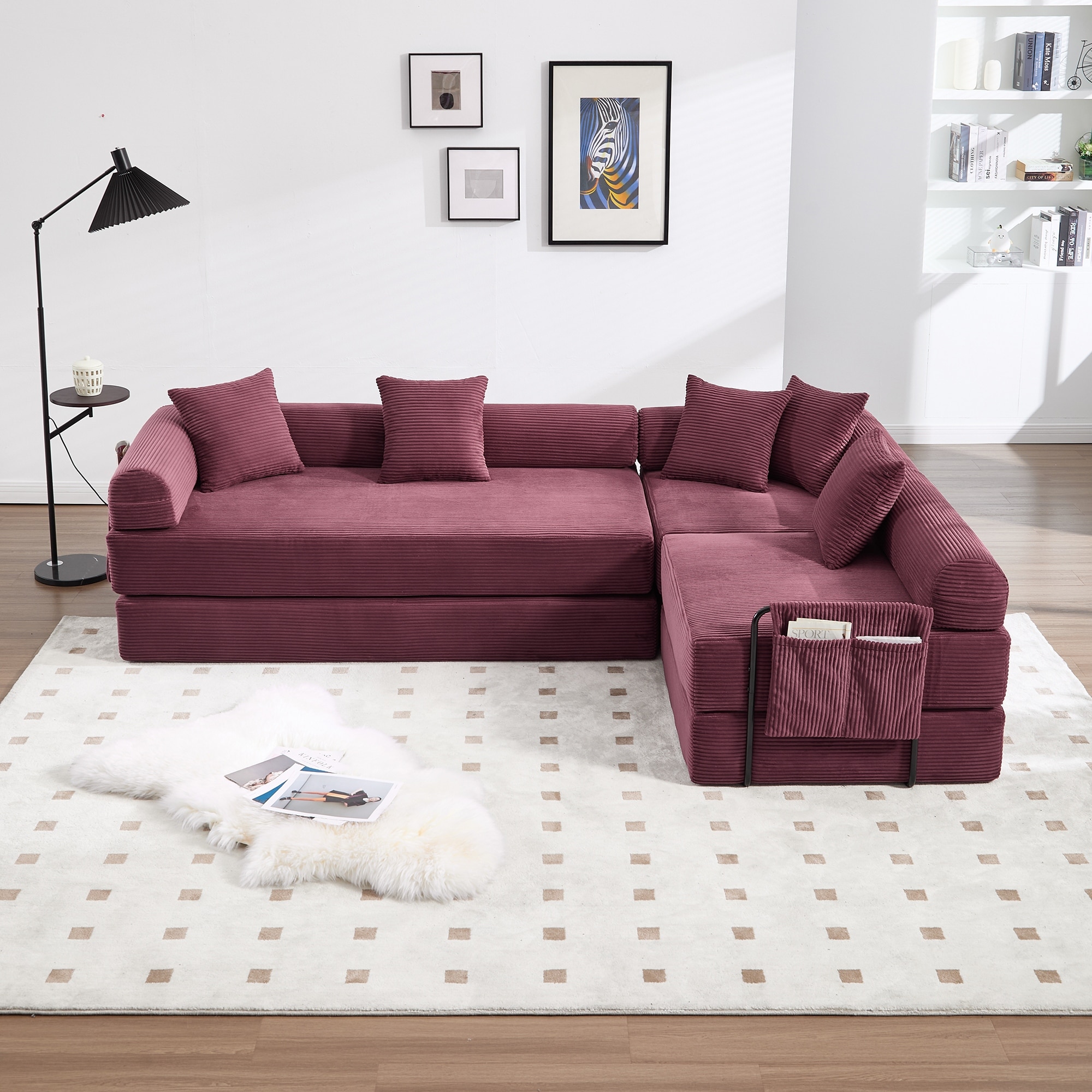 Multifunctional Lazy Sofa Floor Convertible Sofa Bed Deep Seat Loveseat Couch and 2 Wedge Sofa Chairs Cloud Mattress Sofa