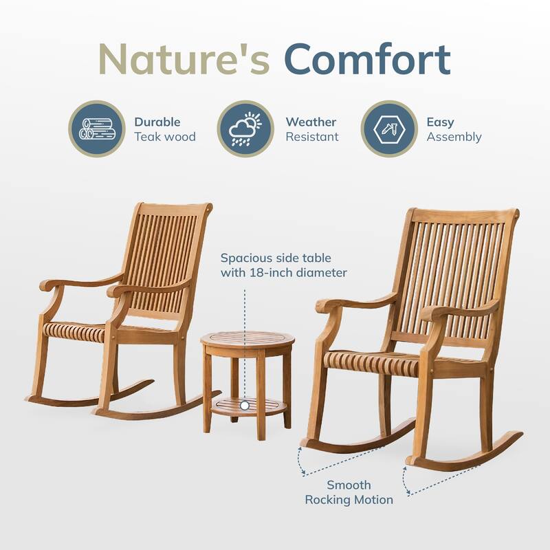 Cambridge Casual Chara 3-piece Teak Outdoor Rocking Chair Chat Set
