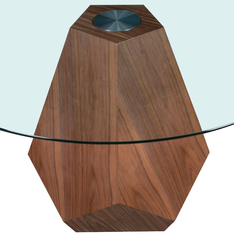 Nebo Round 47" Tempered Glass or Sintered Stone Top Dining Table with Geometric Design Ashwood Pedestal Base Kitchen Table