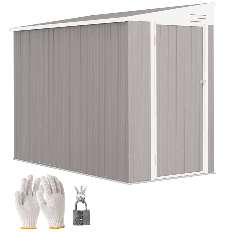 Outsunny 4' x 8' Metal Outdoor Storage Shed, Lean to Storage Shed, Garden Tool Storage House with Lockable Door and 2 Air Vents