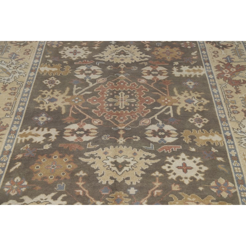 Earth Tone Brown Oushak Indian Area Rug Hand-Knotted Wool Carpet - 8'1" x 9'7"
