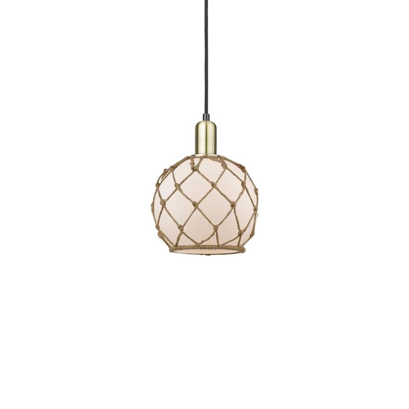 Innovations Lighting 716-1P-11-8 Farmhouse Rope Pendant Farmhouse Rope - Black Antique Brass / White Glass with Brown Rope