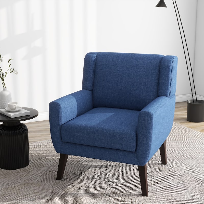 Modern Upholstered Linen Accent Chair Wingback Armchair - Blue
