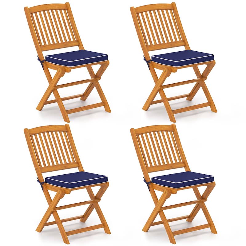 2/4PCS Patio Folding Chairs Portable Acacia Wood Dining Chair - 4 pcs Navy