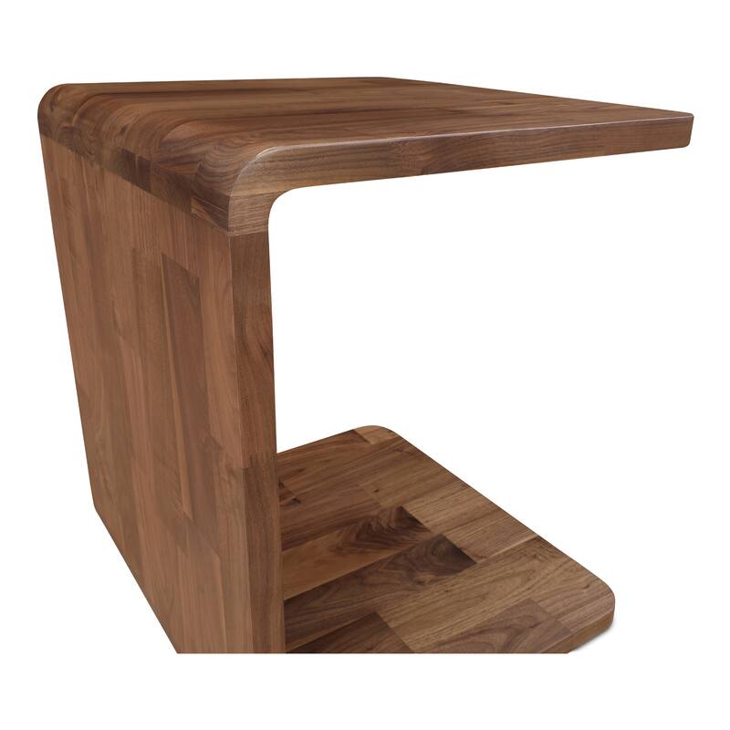 NADAAL STUDIOS Marenith Side Table, C-Side Solid Walnut Curved Edge Reversible Use, Walnut Brown
