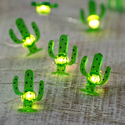10-Count LED Green Cactus Fairy Lights - Warm White