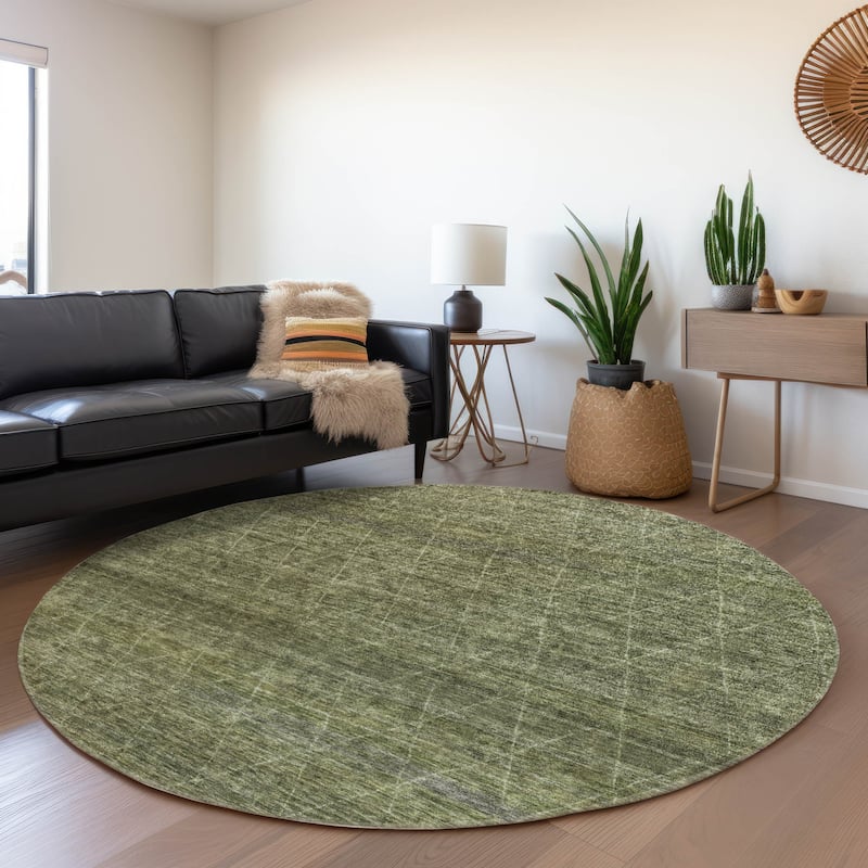 Machine Washable Indoor/ Outdoor Trellis Ombre Chantille Rug - Olive - 8' x 8'