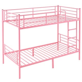 Twin Over Twin Bunk Bed For Kids Teens Adults, Heavy Duty Metal Bunk Bed With Ladder