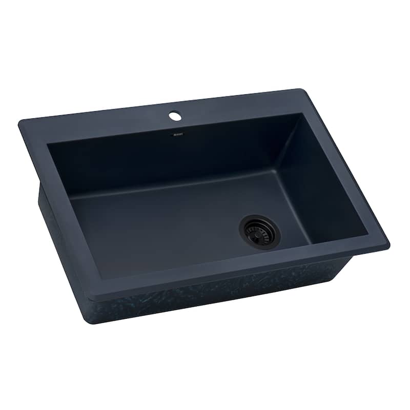 Ruvati 33 x 22 inch Granite Composite Drop-in Topmount Single Bowl Kitchen Sink - Catalina Blue -