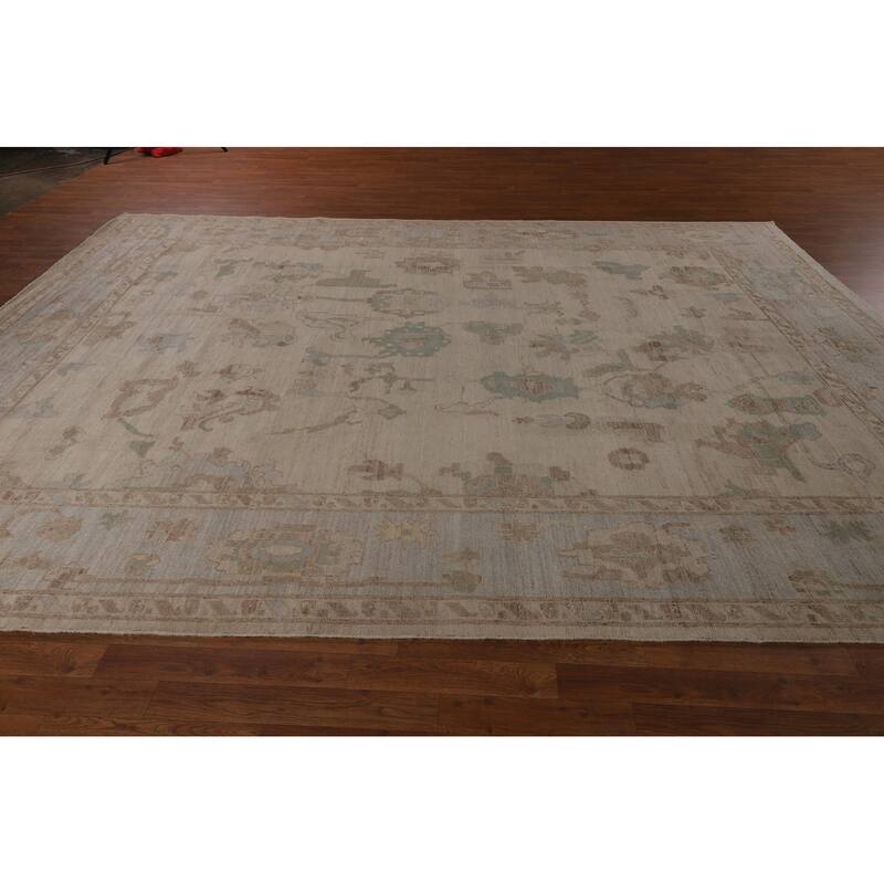Vegetable Dye Oushak Turkish Rug Handmade Floral Wool Carpet - 9'4"x 12'5"