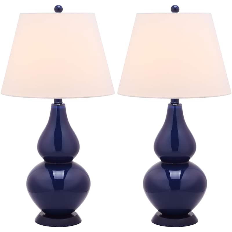 SAFAVIEH Lighting 27-inch Cybil Double Gourd Navy Table Lamp (Set of 2) - 14"x14"x26"