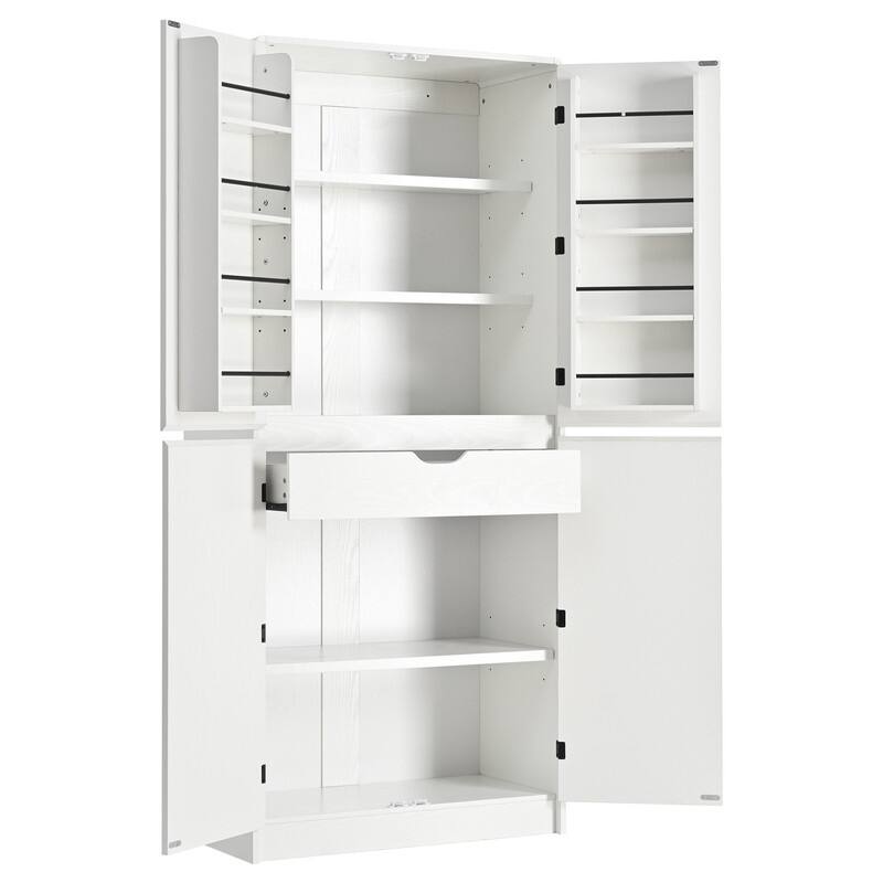 Farmhouse 72" Tall Kitchen Pantry Cabinet, Freestanding Curved Design with Adjustable Shelves and Hidden Drawer