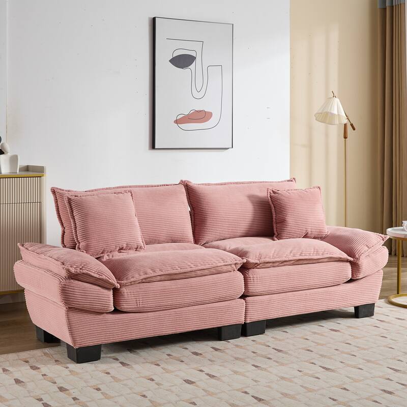 Corduroy Upholstered Loveseat Sofa, 2 Seater Sofa with Pillows, Deep Seat Sectional Sofa with Removable Cushions