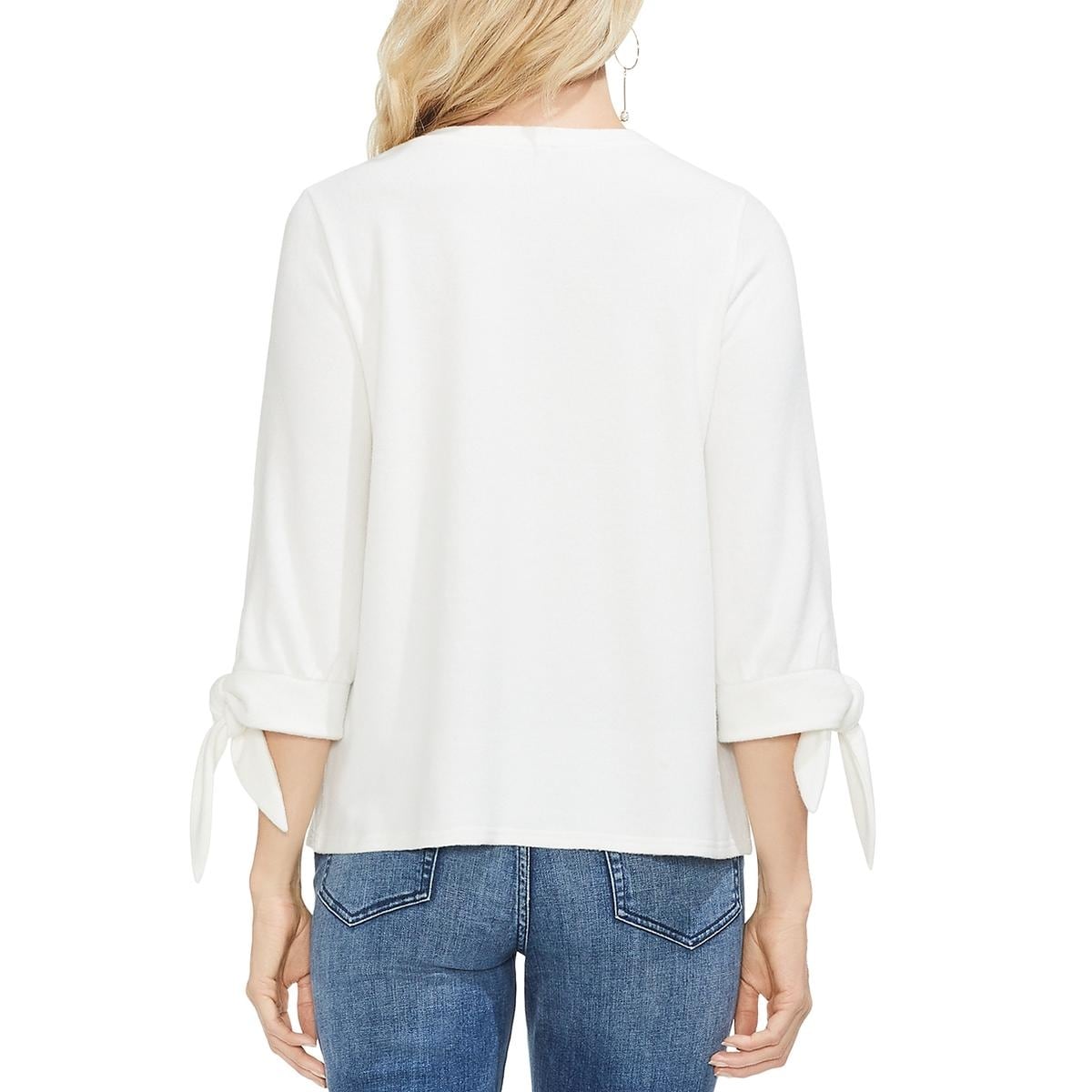 Vince Camuto Womens Tie Sleeves Sheer Pullover Top