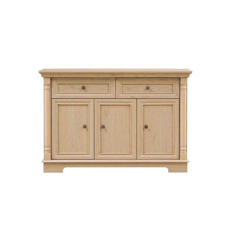 Farmhouse Style Kitchen Storage Cabinet, Large Wall Cabinet with Drawers and Doors in Roman Column Shape, Wooden Coffee Bar