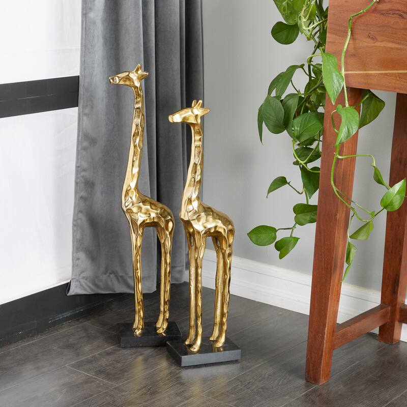 Aluminum Metal Giraffe Sculpture - Set of 2 Gold - Roche River Decor - 4"W x 6"L x 27"H