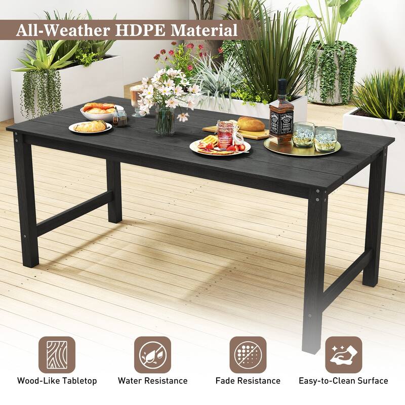 Gymax 3PCS Dining Table Set w/ 2 BenchesPatio HDPE Weather Resistant
