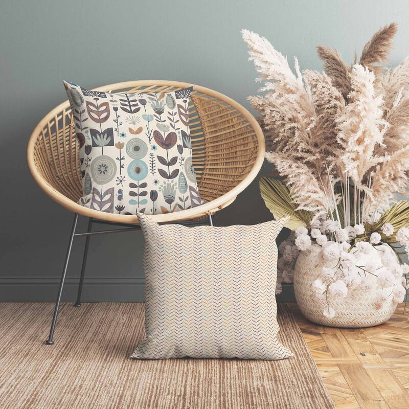 Baltic Blossoms Indoor/Outdoor Reversible Throw Pillow Beige and Orange