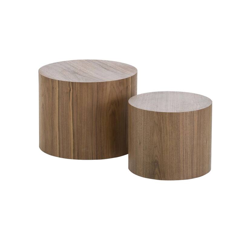MDF with ash/oak/walnut veneer side table coffee table end table nesting table set of 2 for living room, office, bedroom - Walnut