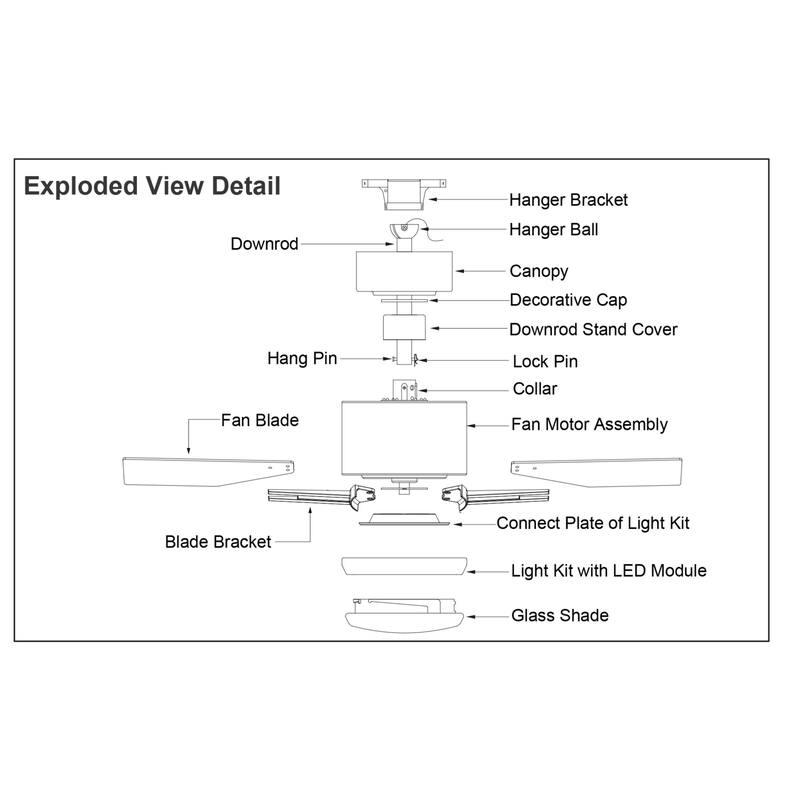 Bellevue VXCFA70394 Butterfield 44" 6 Blade LED Indoor Ceiling Fan