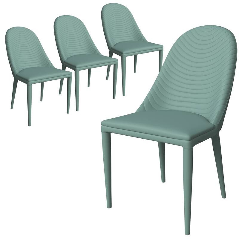 Seville Dining Chair Upholstered in Leather with Iron Legs Set of 4 - Green
