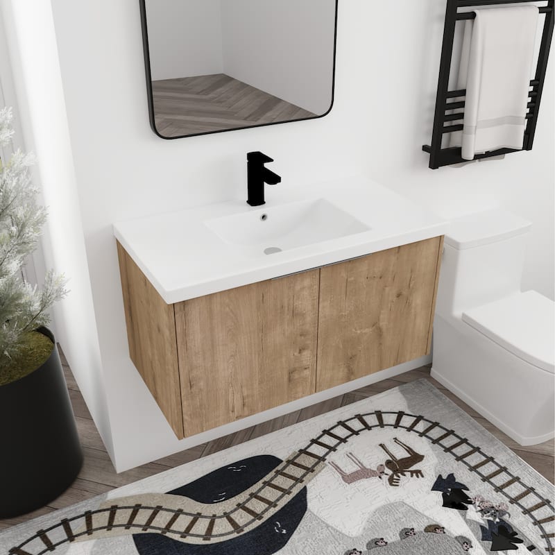 BNK 24"/30"/36" Single Sink Bathroom Vanity with Soft Close Door, Modern Floating Vanity