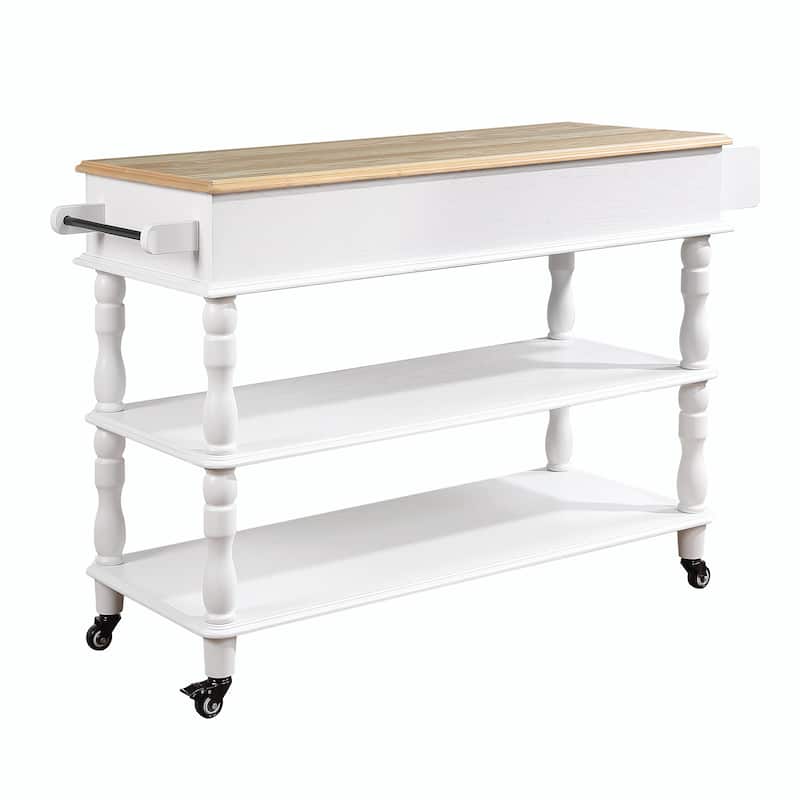 Rolling Kitchen Island Cart with Solid Oak Wood Top, Wine and Spice Rack
