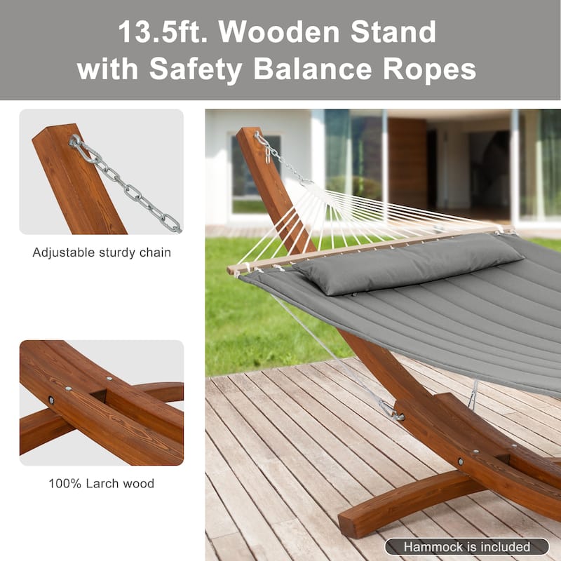 2 Person Large Quilted Hammock with 13.5 Ft Wooden Arc Hammock Stand