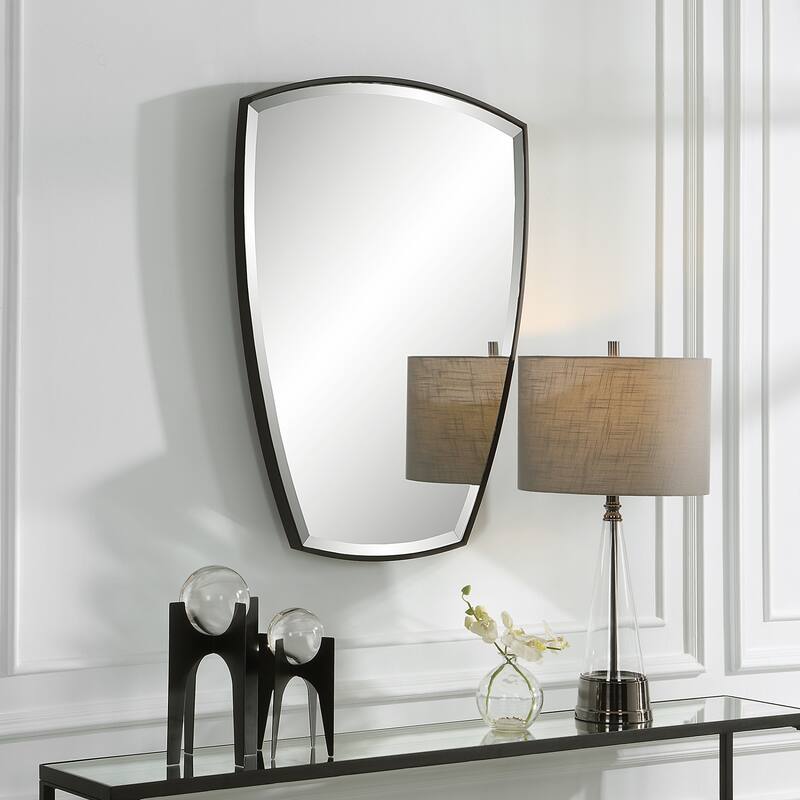 Curved Framed Beveled Wall Mirror - 36" - Black