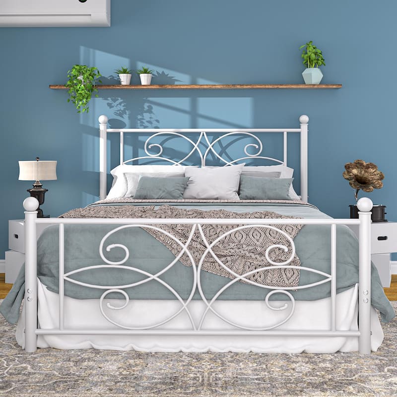 VECELO Metal Bed Frame with High Headboard and Footboard, Platform Beds with Heavy Duty Mattress Foundation
