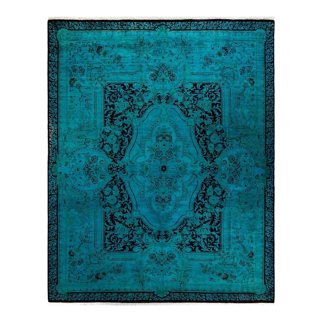 Overton Hand Knotted Wool Vintage Inspired Modern Contemporary Overdyed Blue Area Rug - 8' 1" x 10' 3"