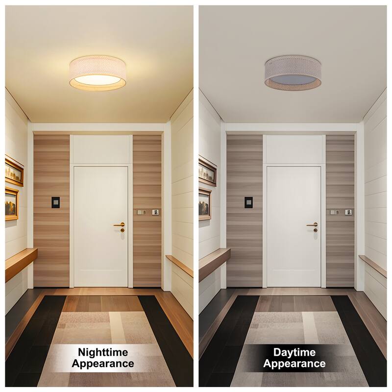 Hand-Woven Rattan Drum Flush Mount Ceiling Light