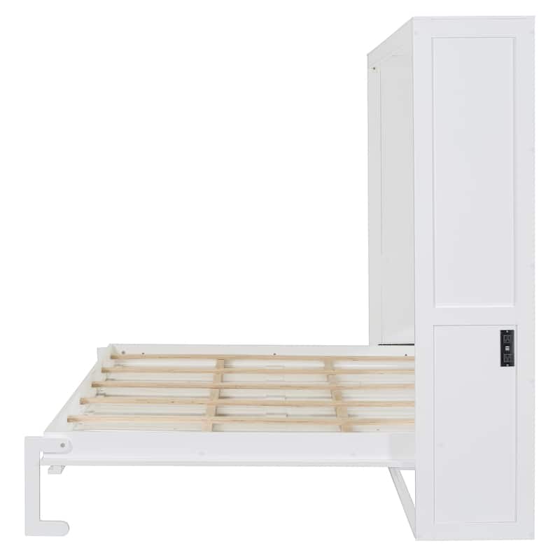 Murphy Bed Cabinet Bed with Circular Carving Pattern and Built-in Charging Station for a Multi-use Guest Room, Home Office