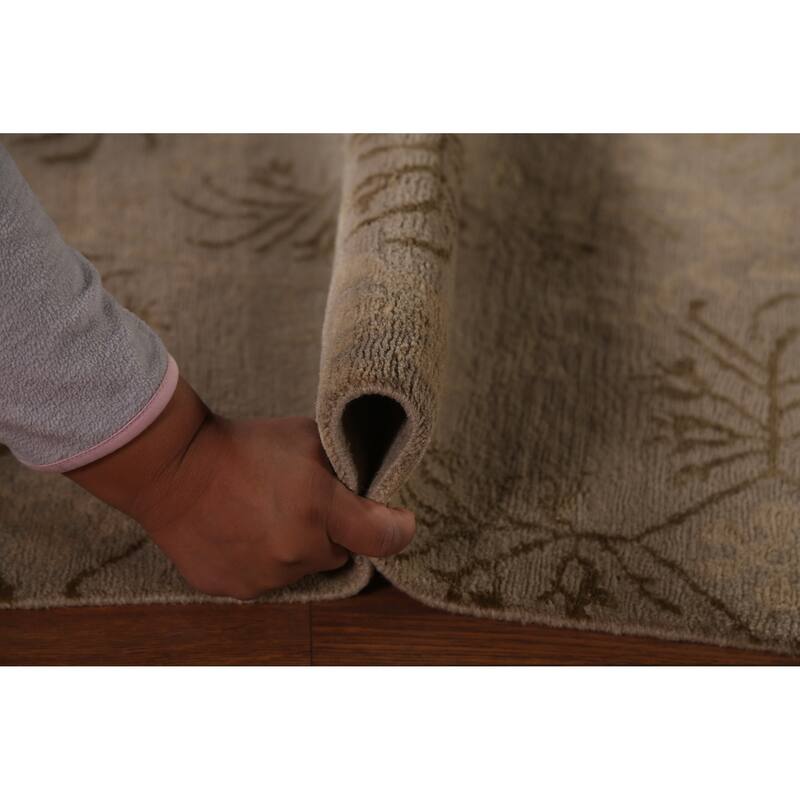 All-Over Beige Nepalese Contemporary Area Rug Handmade Wool Carpet - 4'1"x 5'11"